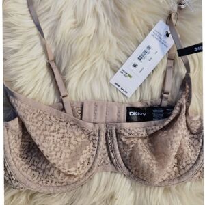 DKNY Modern Lace Unlined Demi Bra 38C | Champagne Nude Underwire Lingerie | NWT
